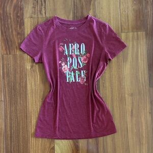Aeropostale Women's Burgundy Floral Tee